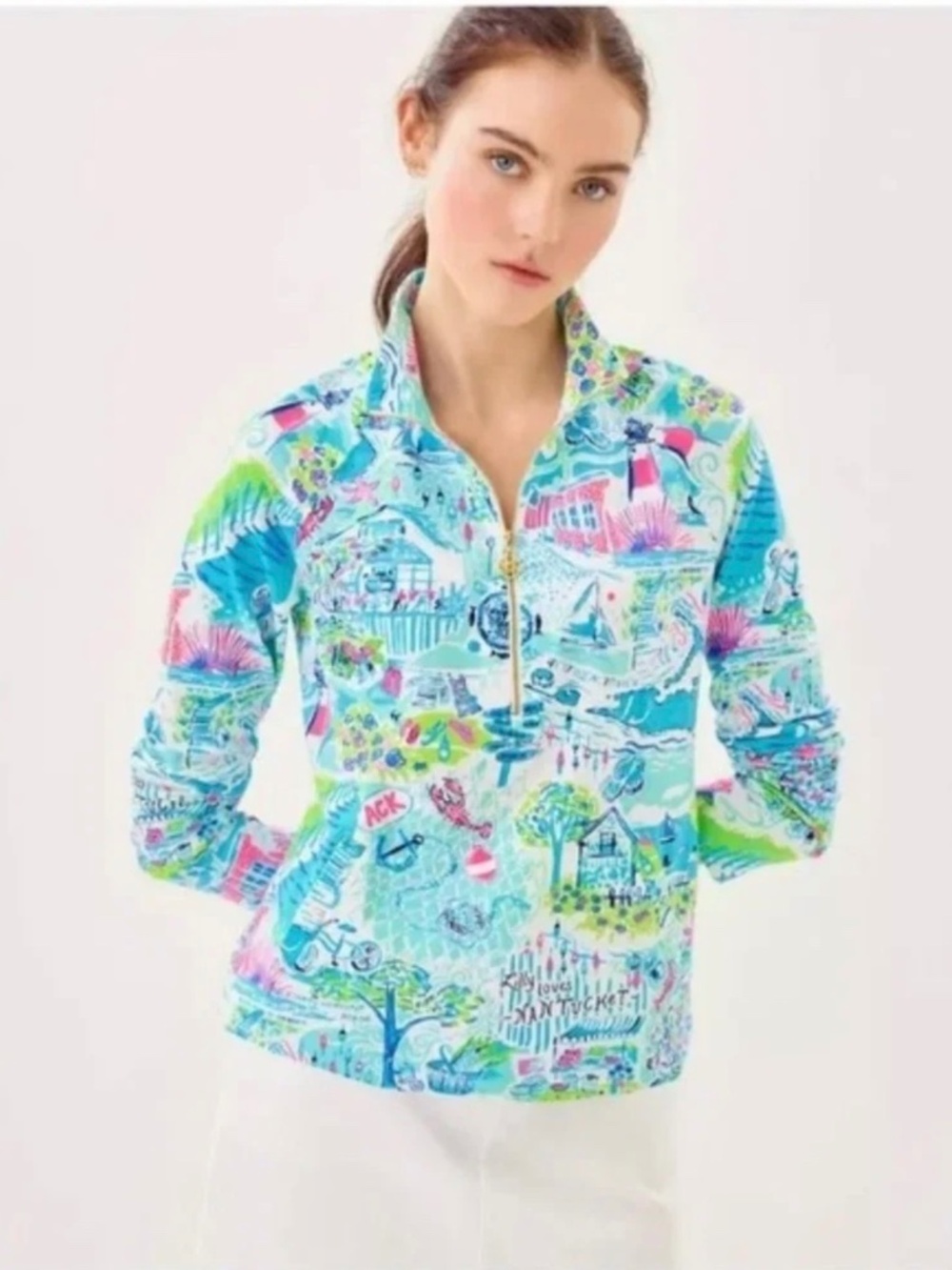 NWT Lilly Pulitzer Skipper Popover Whisper Blue Lilly Loves Nantucket SMALL